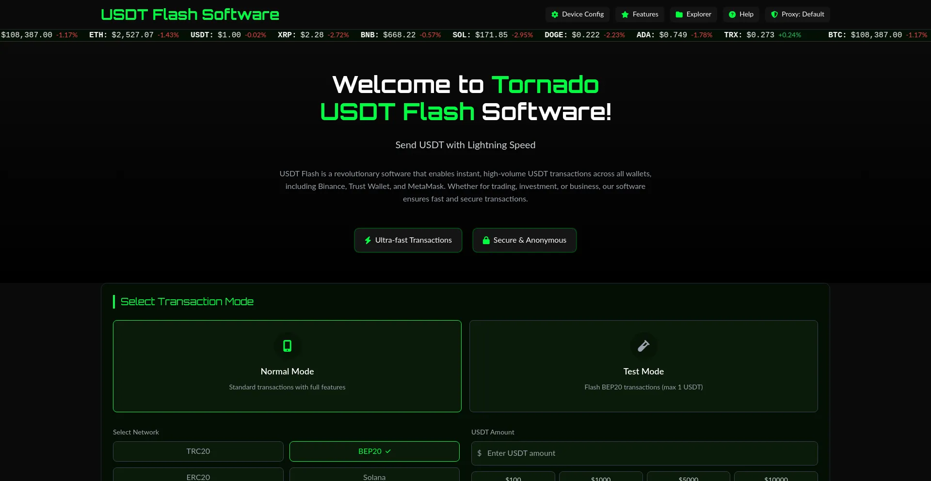 Website screenshot of Tornadousdtflash.com