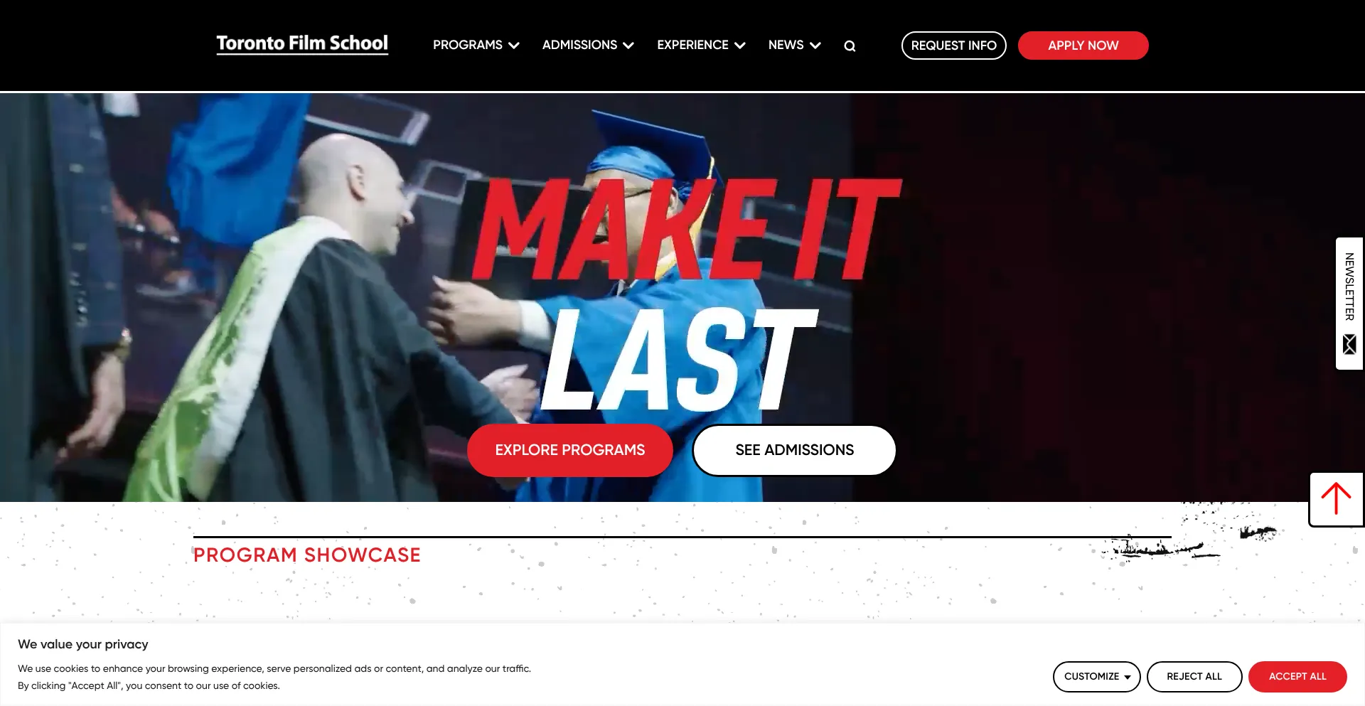 Website screenshot of Torontofilmschool.ca