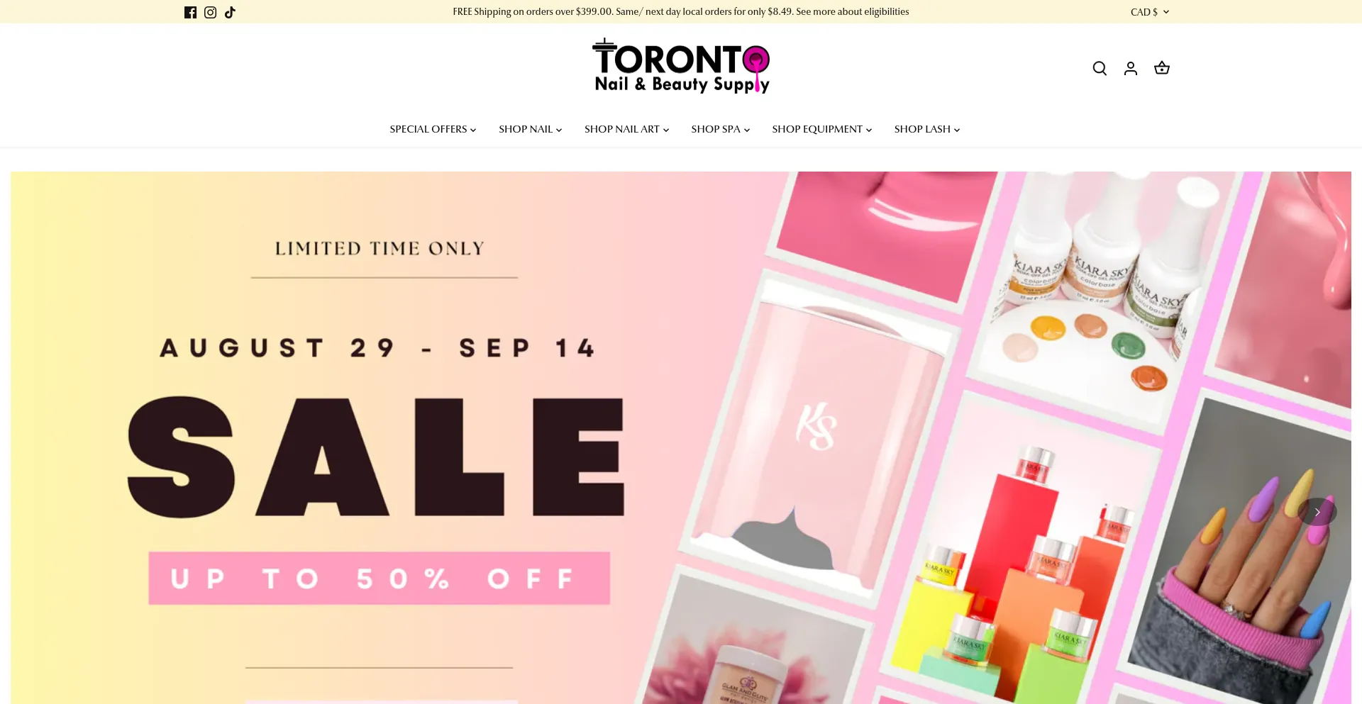 Website screenshot of Torontonailbeautysupply.com