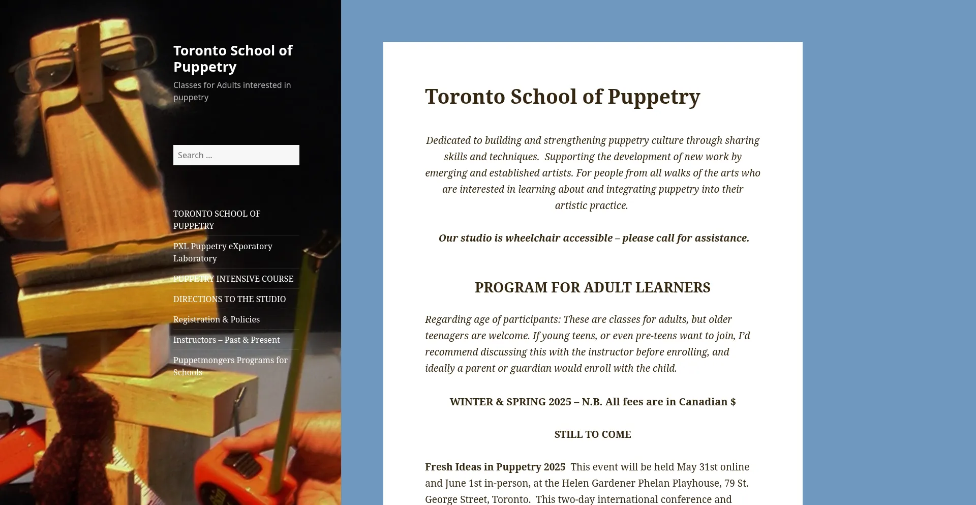 Website screenshot of Torontoschoolofpuppetry.com