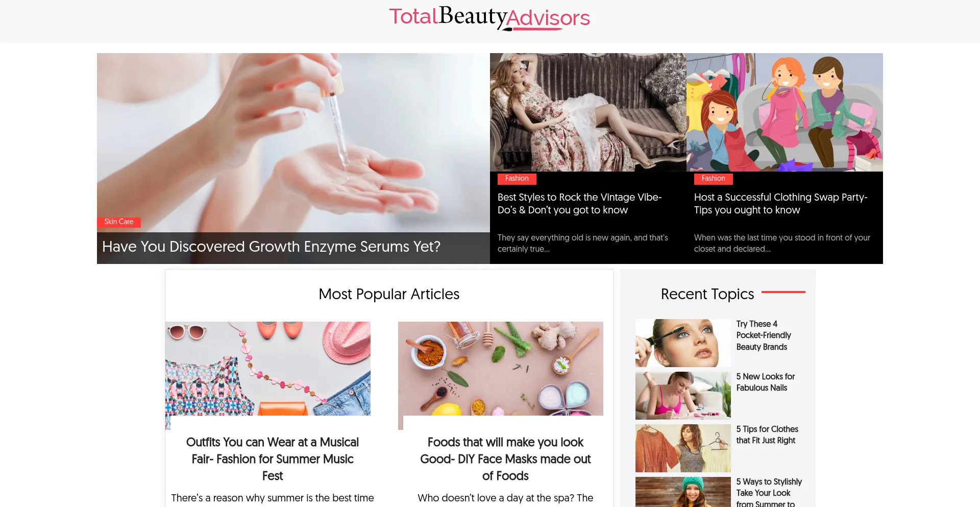 Website screenshot of Totalbeautyadvisors.com