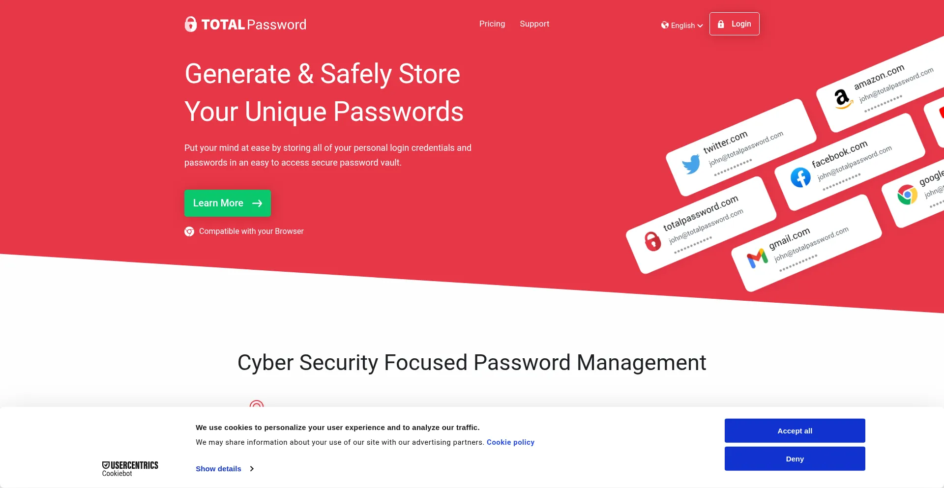 Website screenshot of Totalpassword.com
