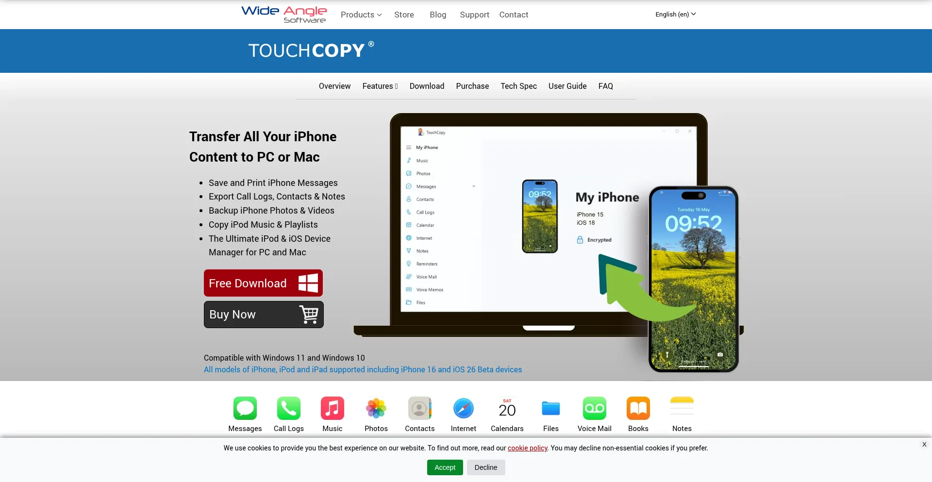 Website screenshot of Touchcopy.com