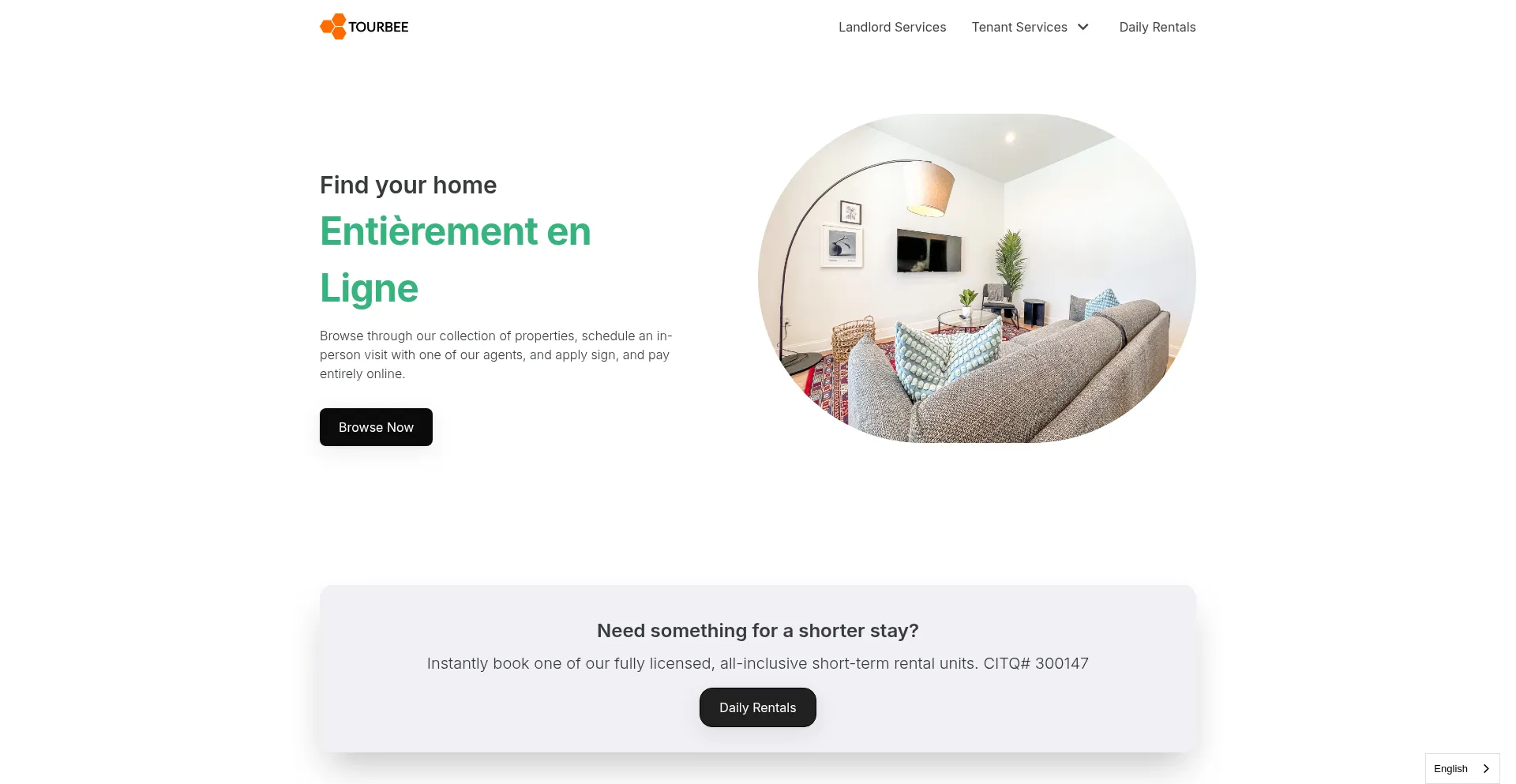 Website screenshot of Tourbee.ca