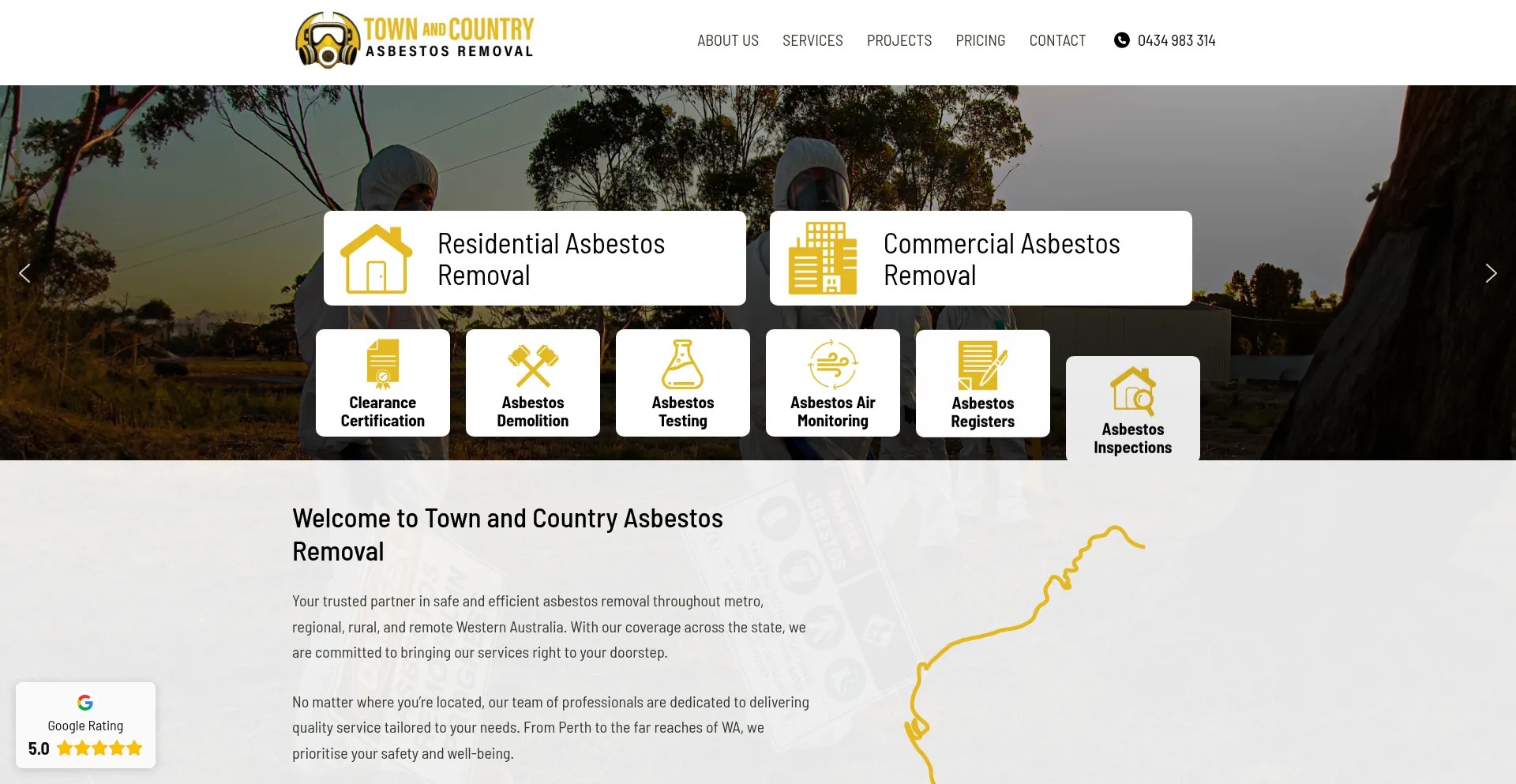 Website screenshot of Townandcountryasbestosremoval.com.au