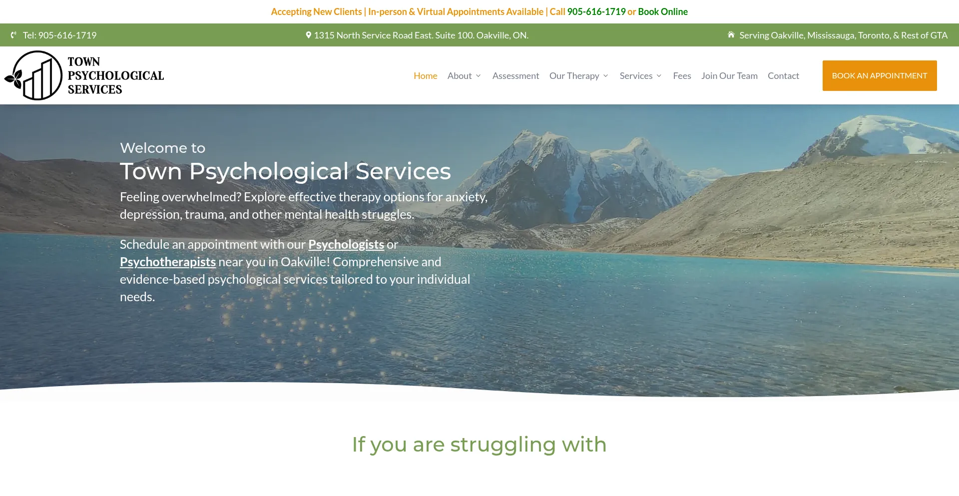 Website screenshot of Townpsychology.ca