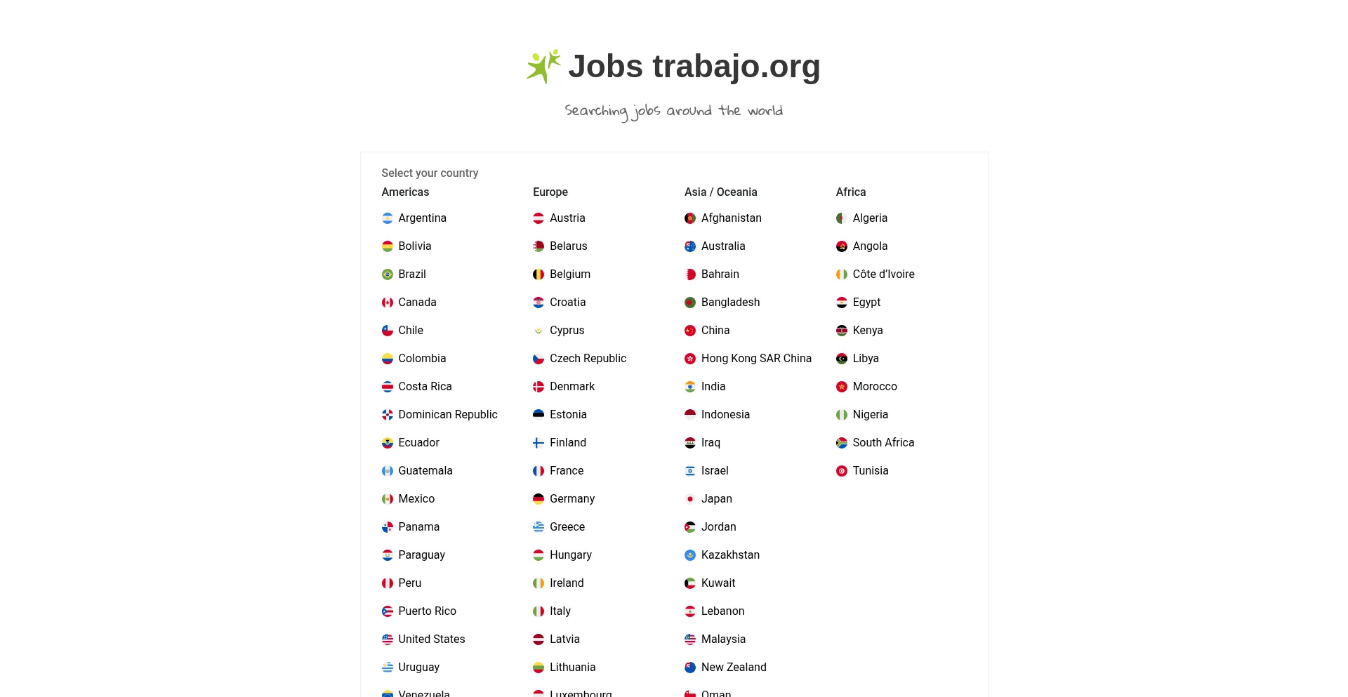 Website screenshot of Trabajo.org
