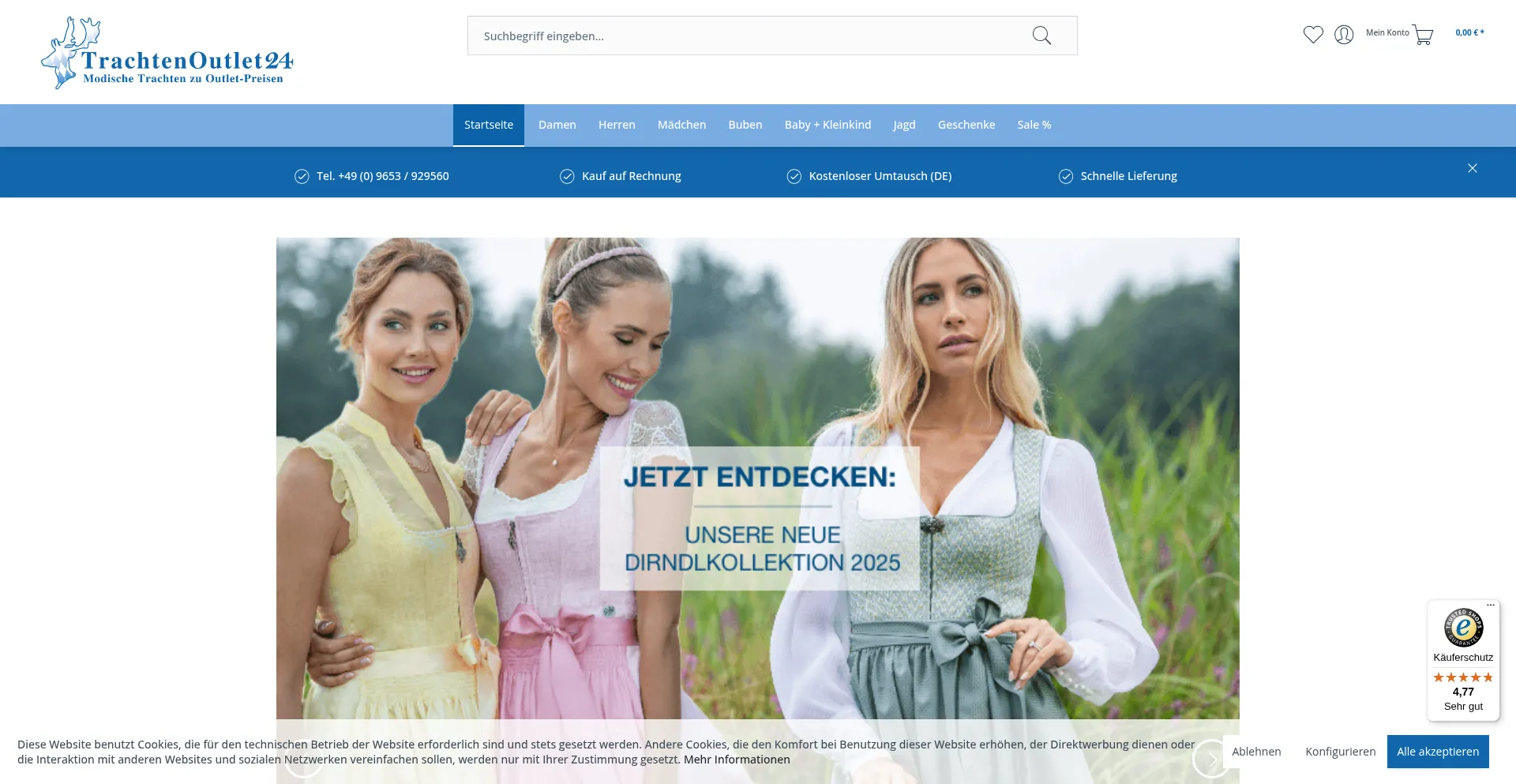 Website screenshot of Trachtenoutlet24.de