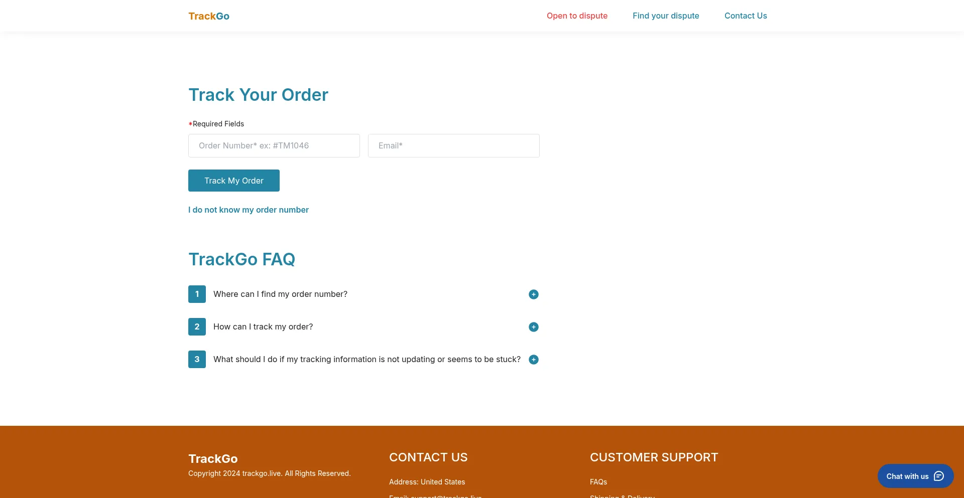 Website screenshot of Trackgo.live