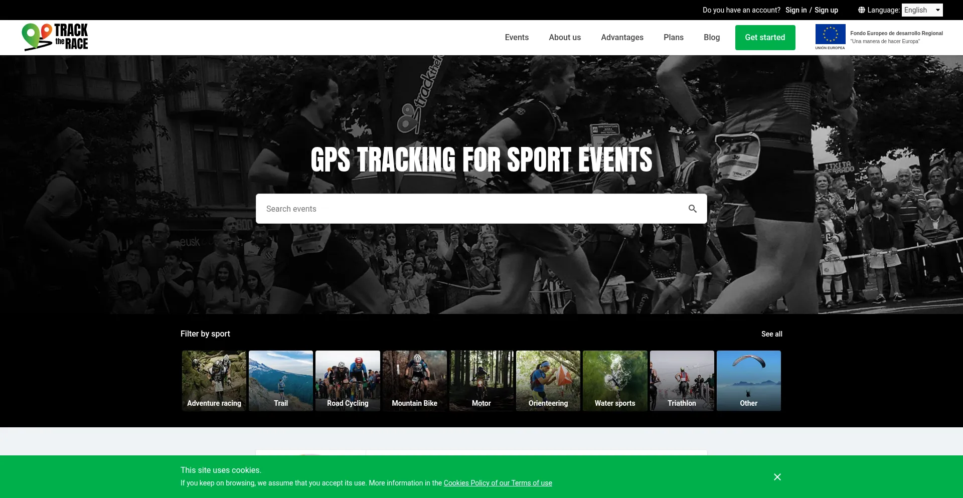 Website screenshot of Tracktherace.com
