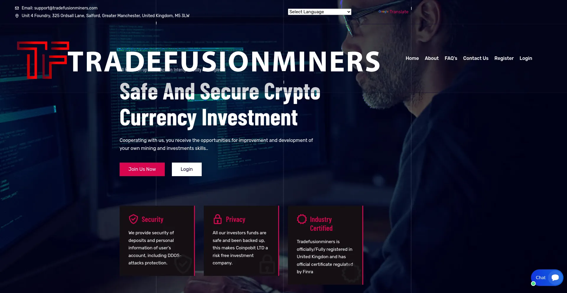 Website screenshot of Tradefusionminers.com