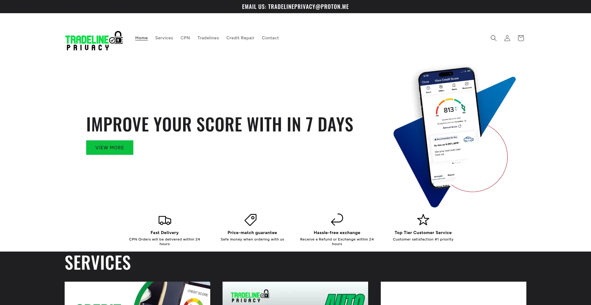 Website screenshot of Tradelineprivacy.com