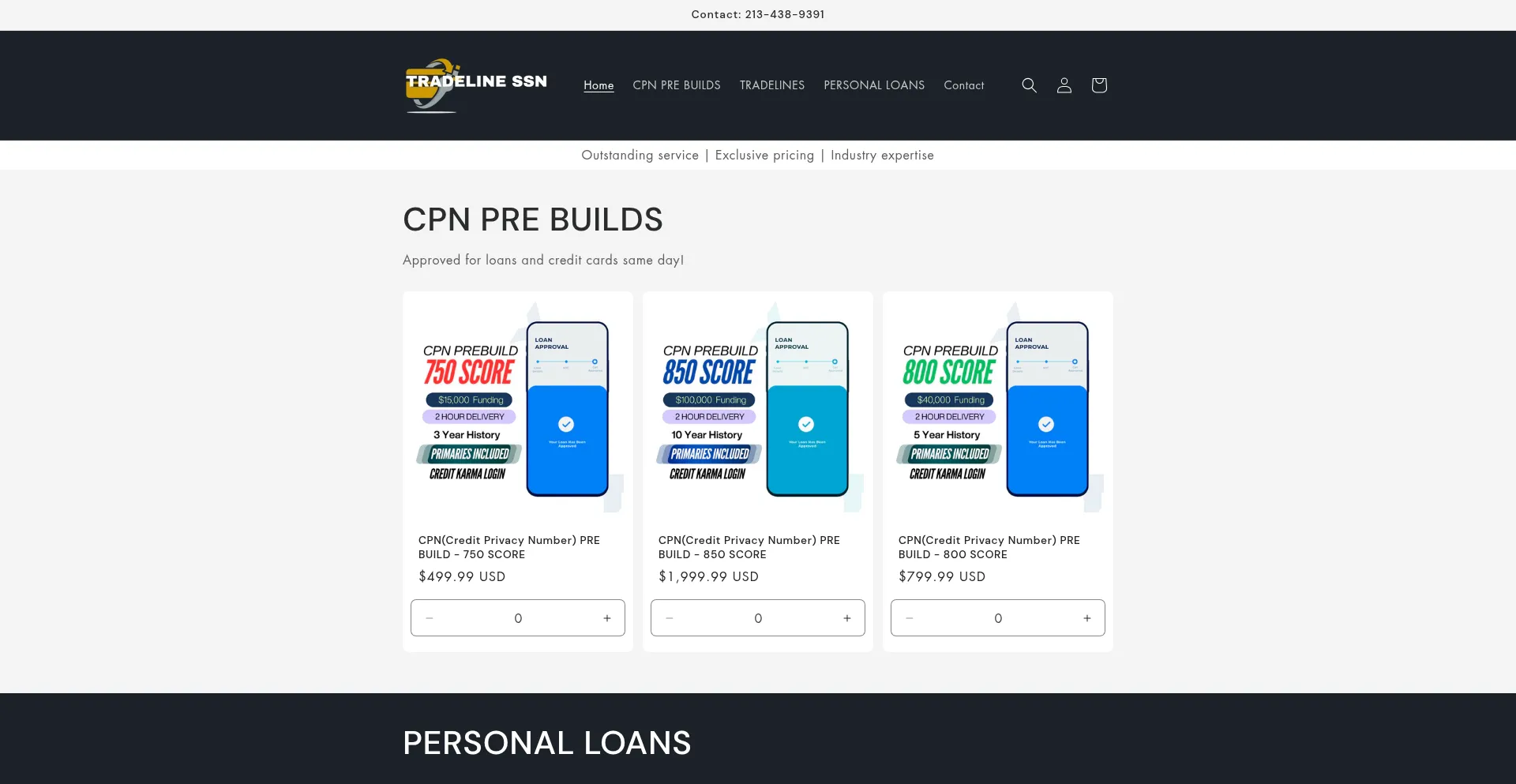 Website screenshot of Tradelinessn.com