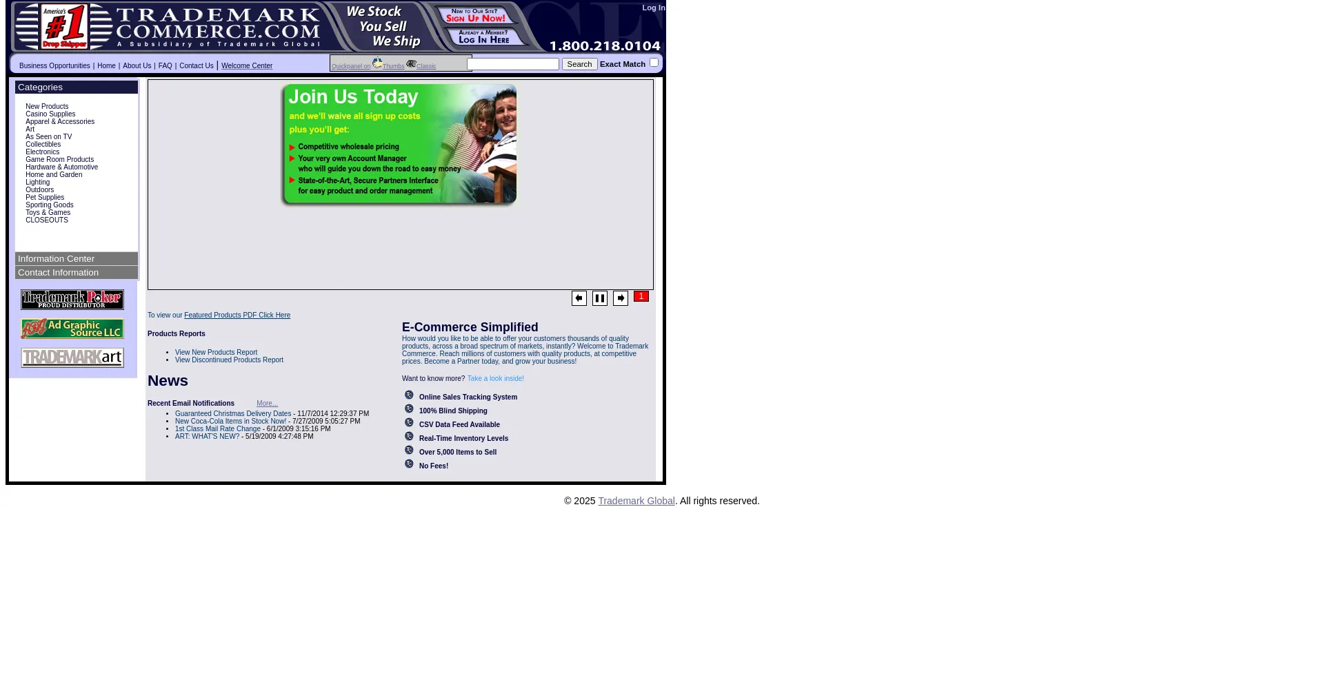 Website screenshot of Trademarkcommerce.com
