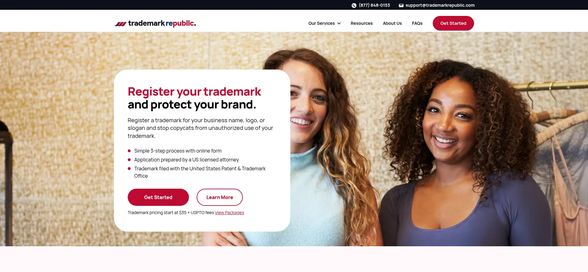Website screenshot of Trademarkrepublic.com