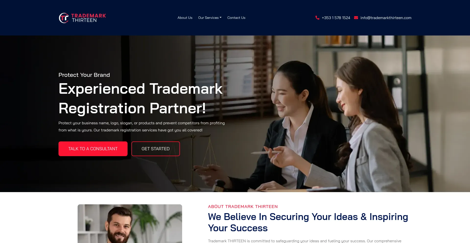 Website screenshot of Trademarkthirteen.com