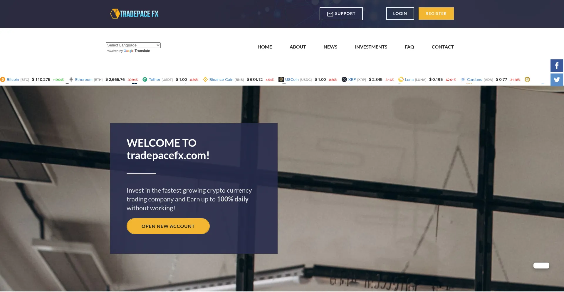 Website screenshot of Tradepacefx.com