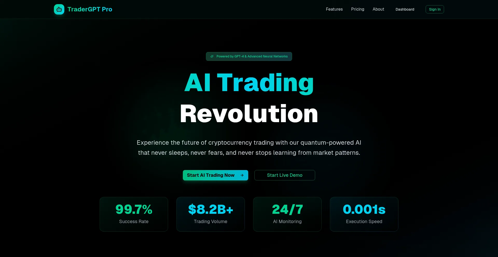 Website screenshot of Tradergpt.org