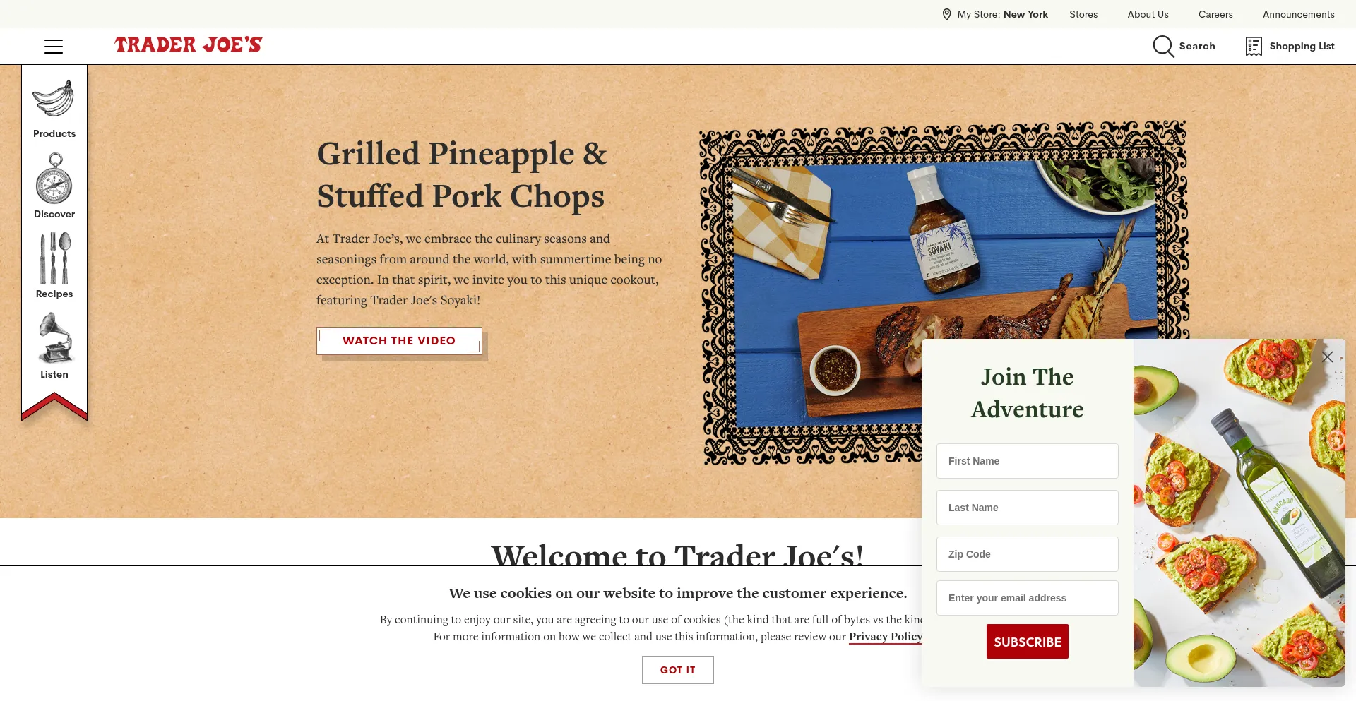 Website screenshot of Traderjoes.com