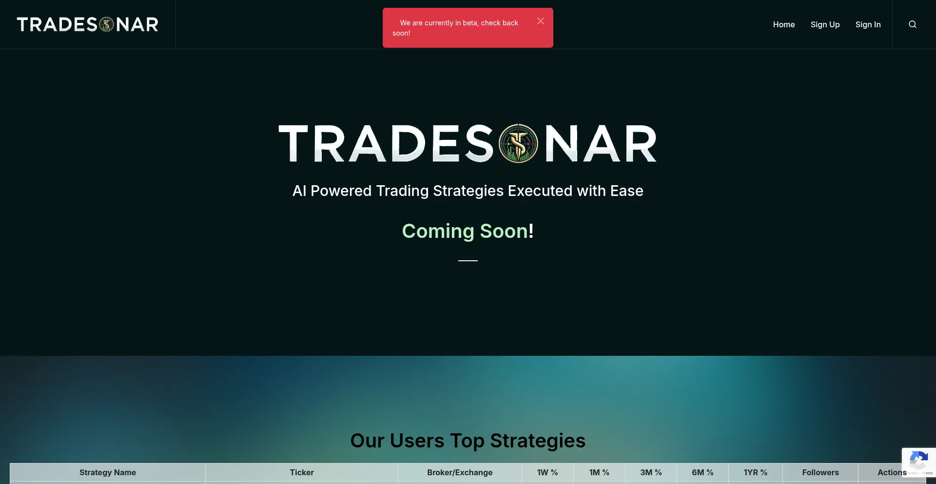 Website screenshot of Tradesonar.ai