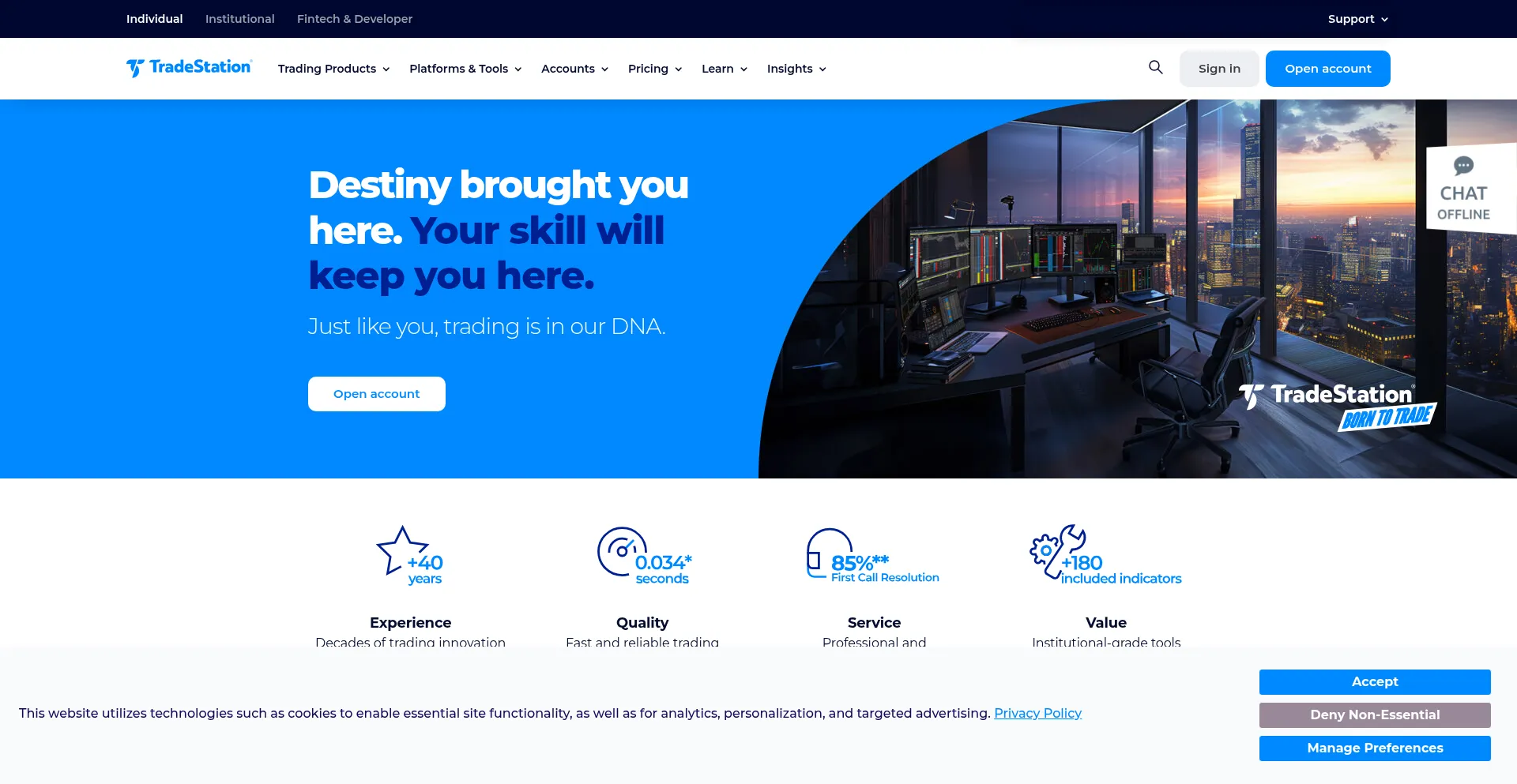 Website screenshot of Tradestation.com