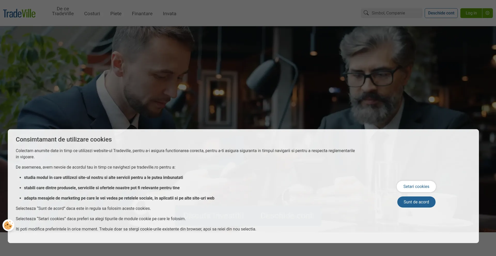 Website screenshot of Tradeville.ro