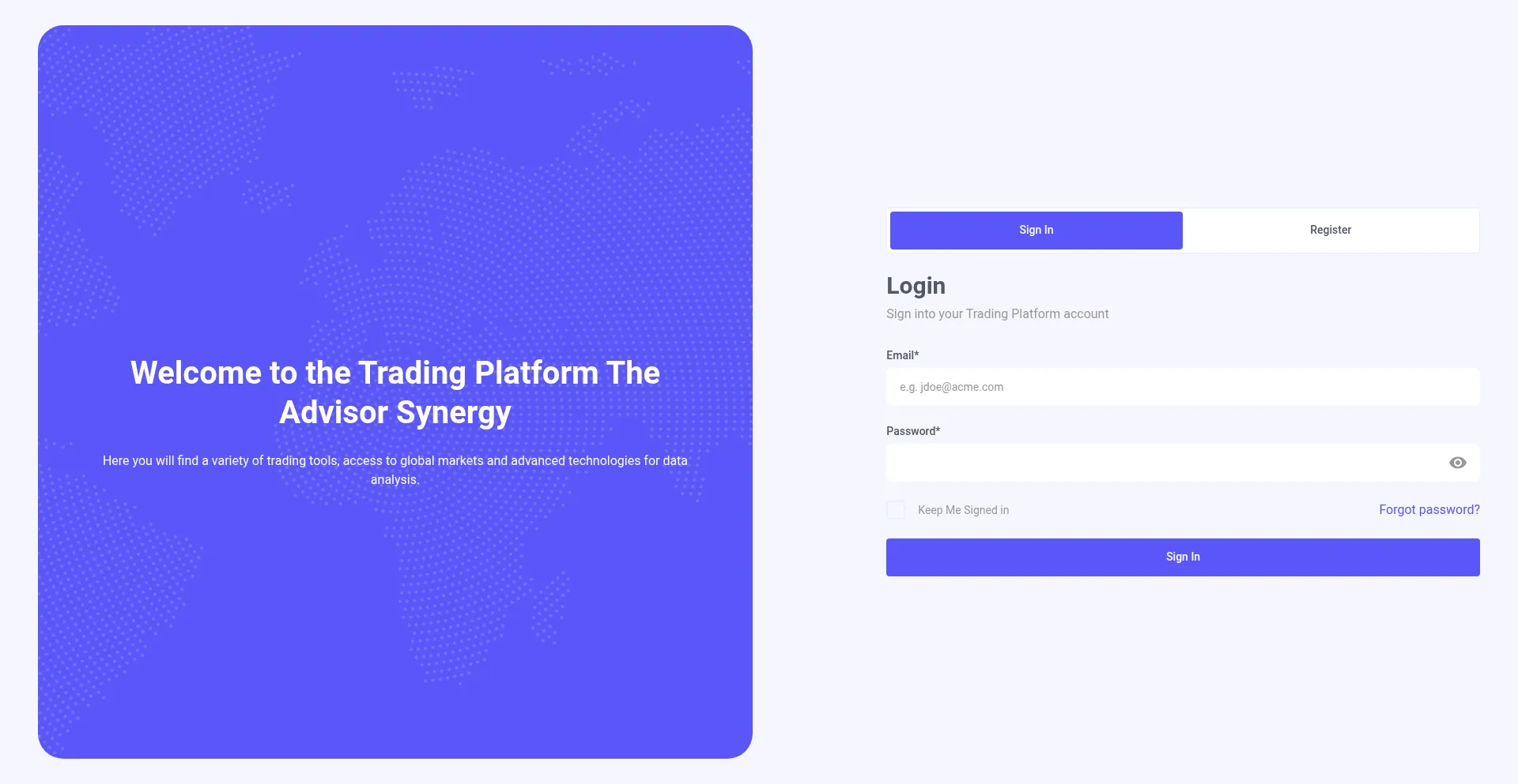 Website screenshot of Trading.theadvisorsynergy.com