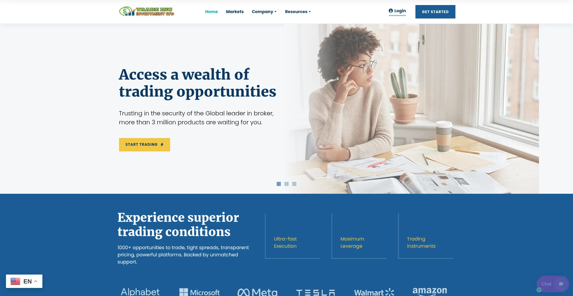 Website screenshot of Tradinnc.com