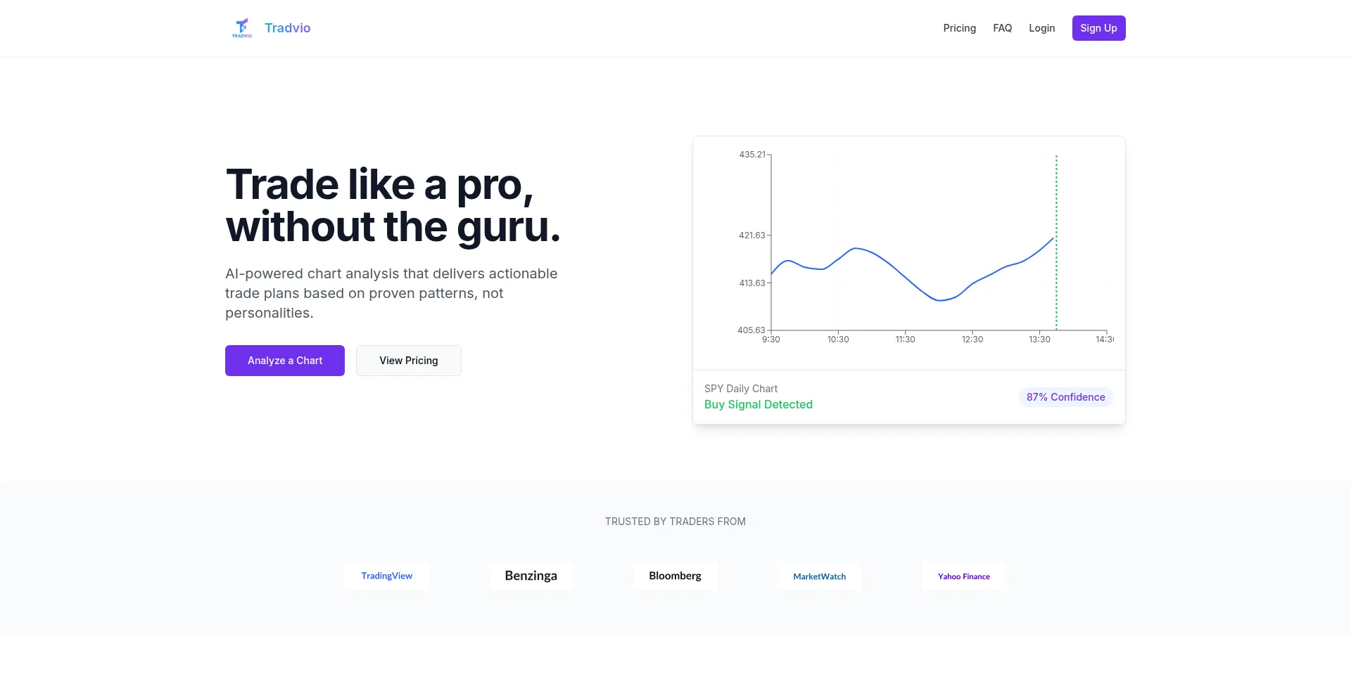 Website screenshot of Tradvio.com