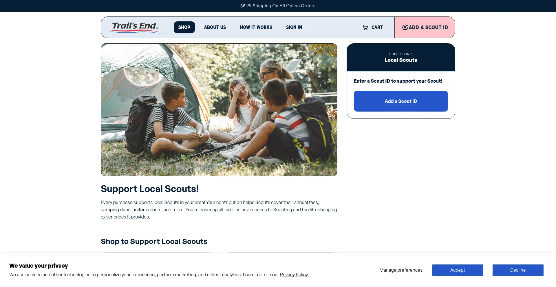 Website screenshot of Trails-end.com