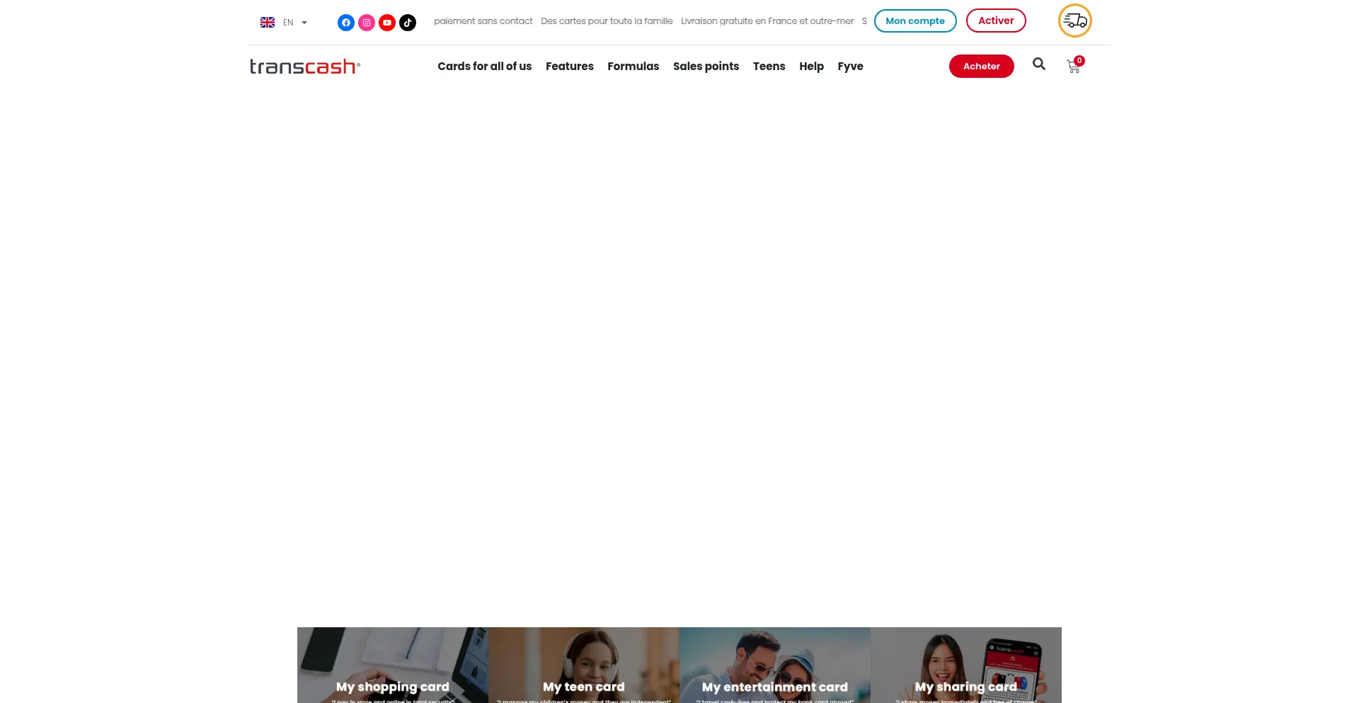 Website screenshot of Transcash.fr