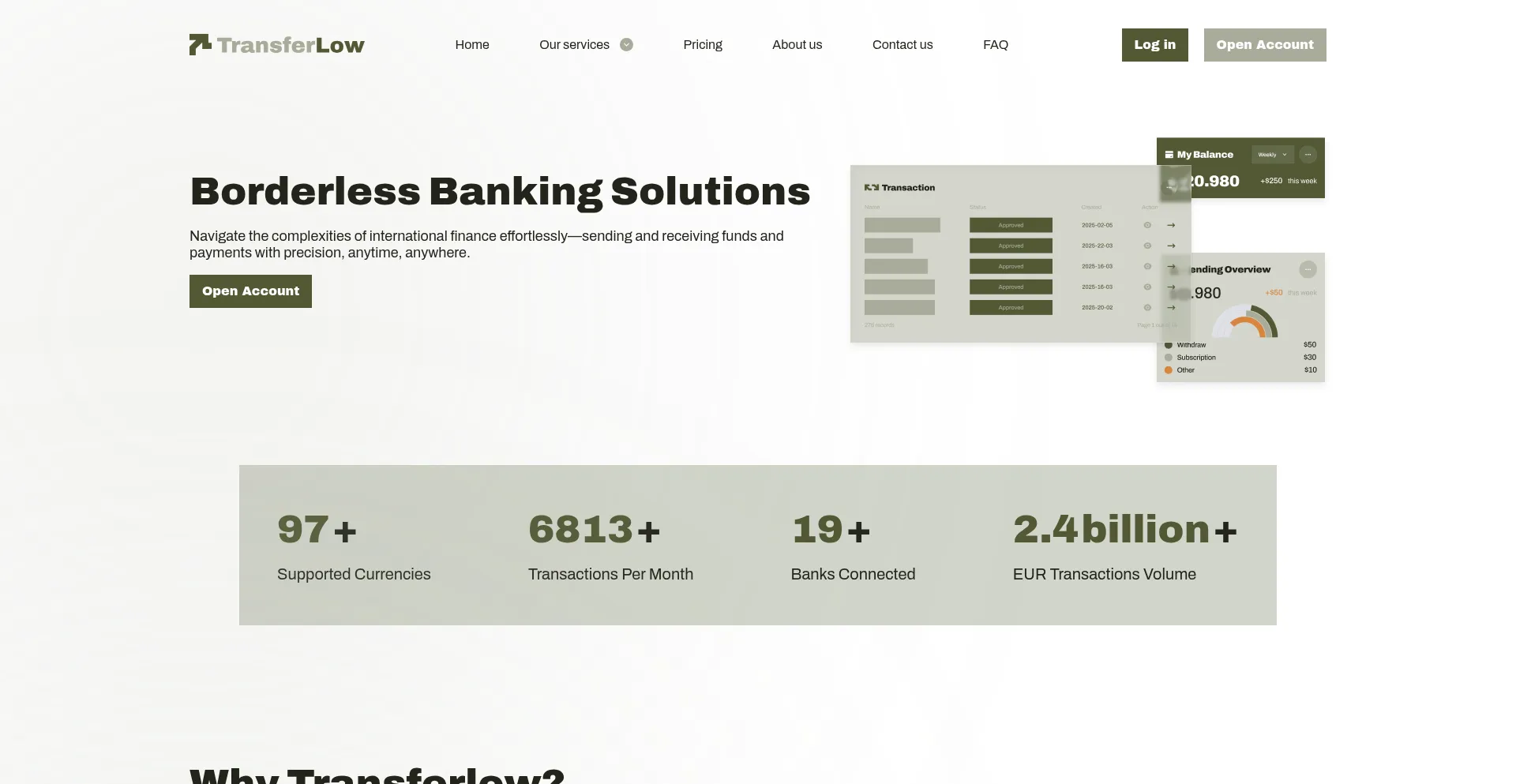 Website screenshot of Transferlow.com