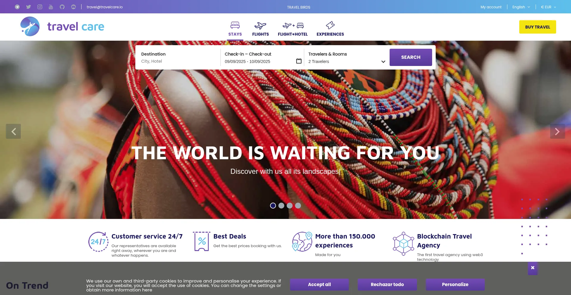 Website screenshot of Travelcare.io