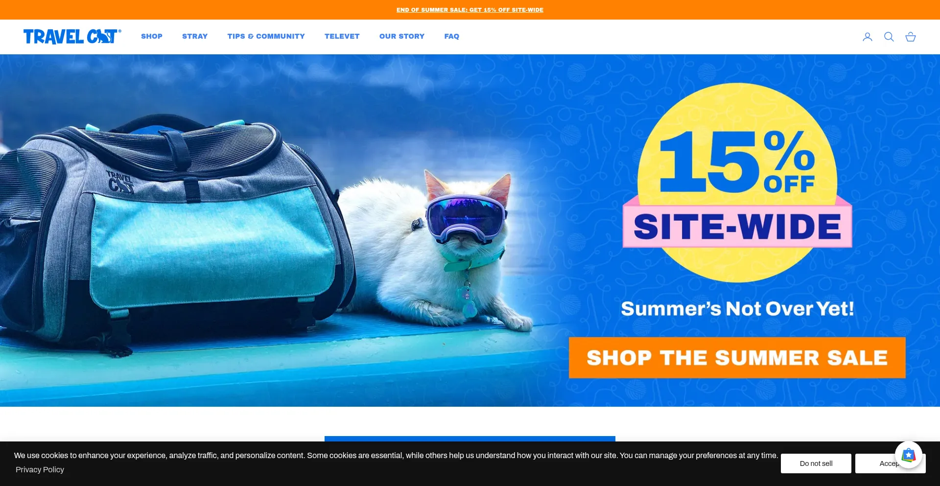 Website screenshot of Travelcatshop.com