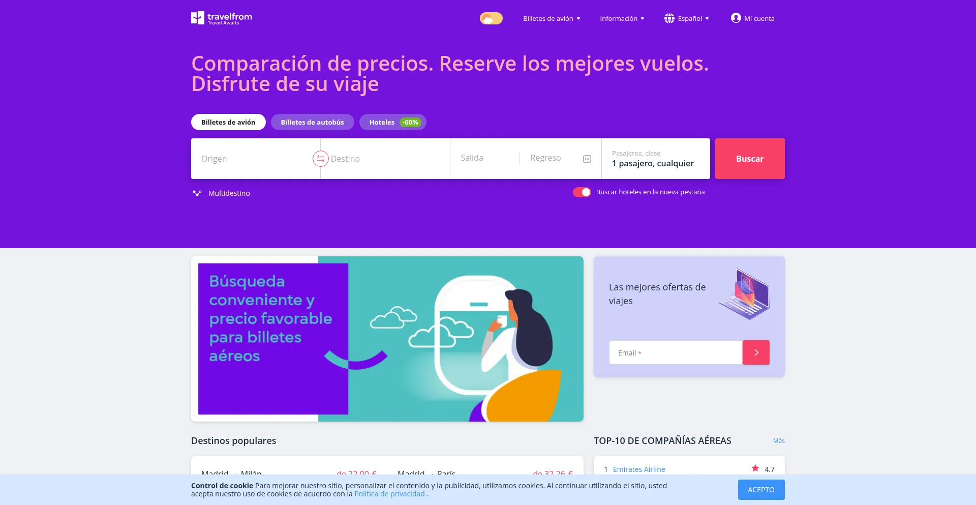 Website screenshot of Travelfrom.es