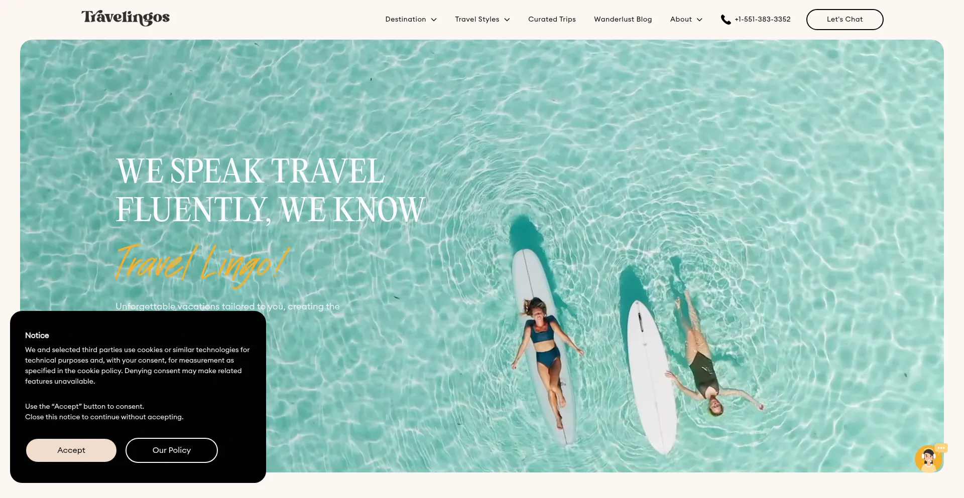 Website screenshot of Travelingos.com