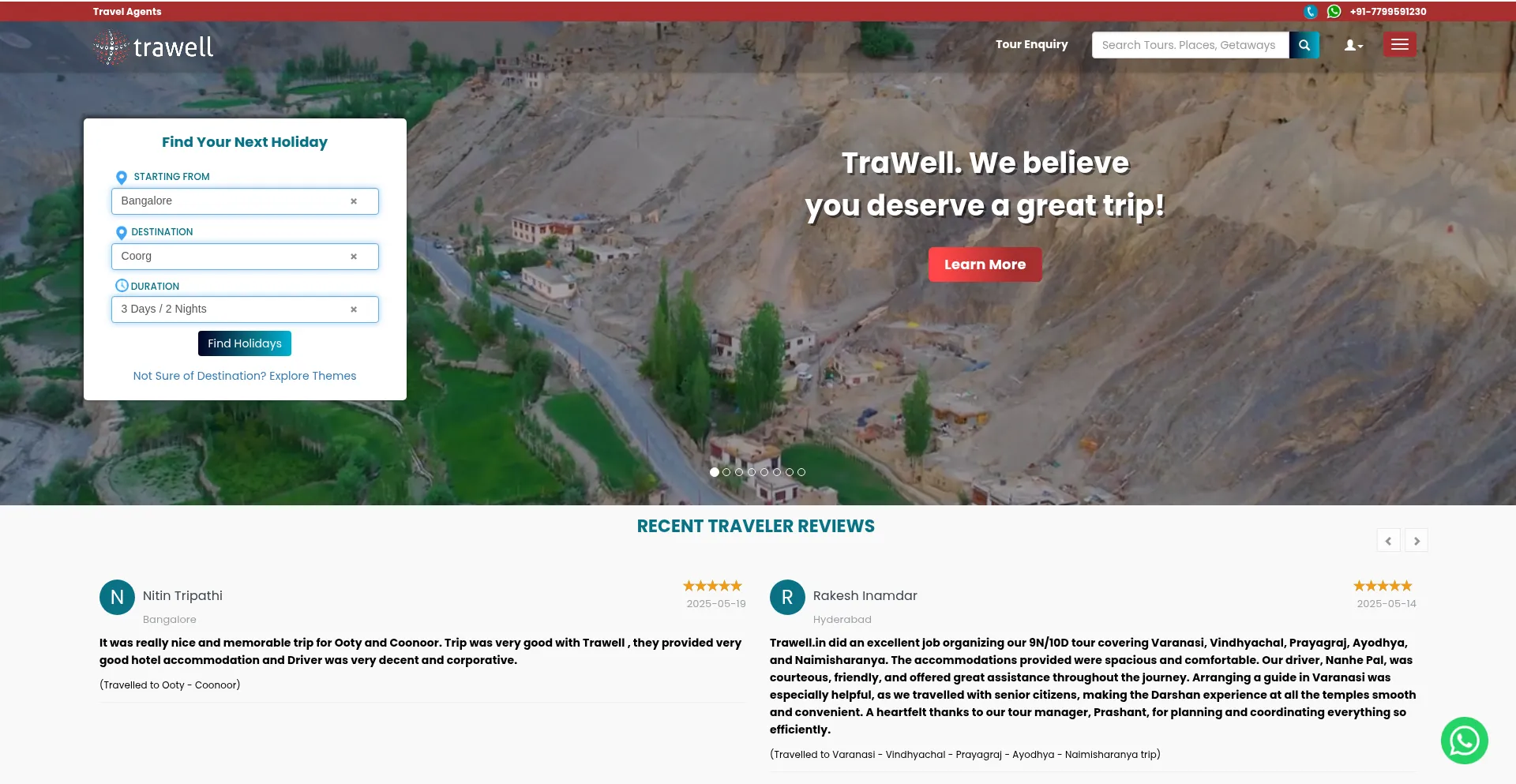 Website screenshot of Trawell.in