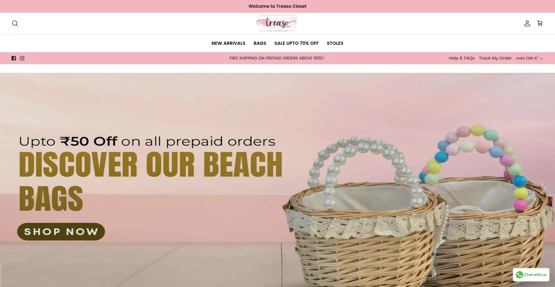 Website screenshot of Treasocloset.com