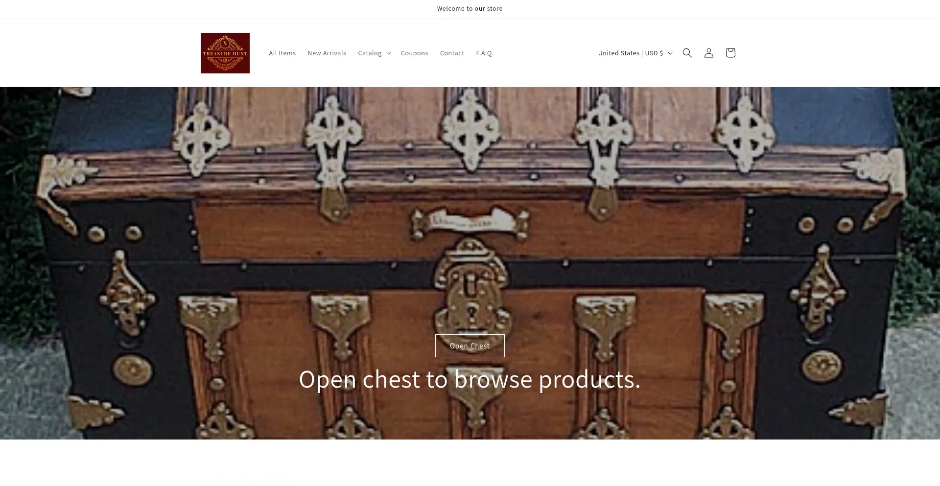 Website screenshot of Treasurehuntstore.com