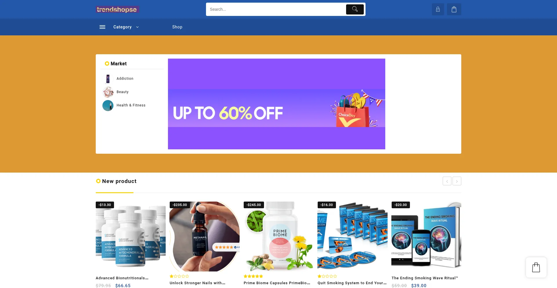 Website screenshot of Trendshopse.com