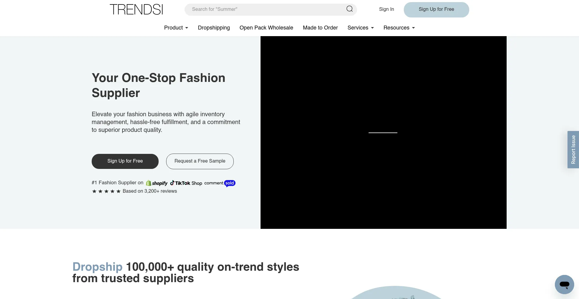 Website screenshot of Trendsi.com