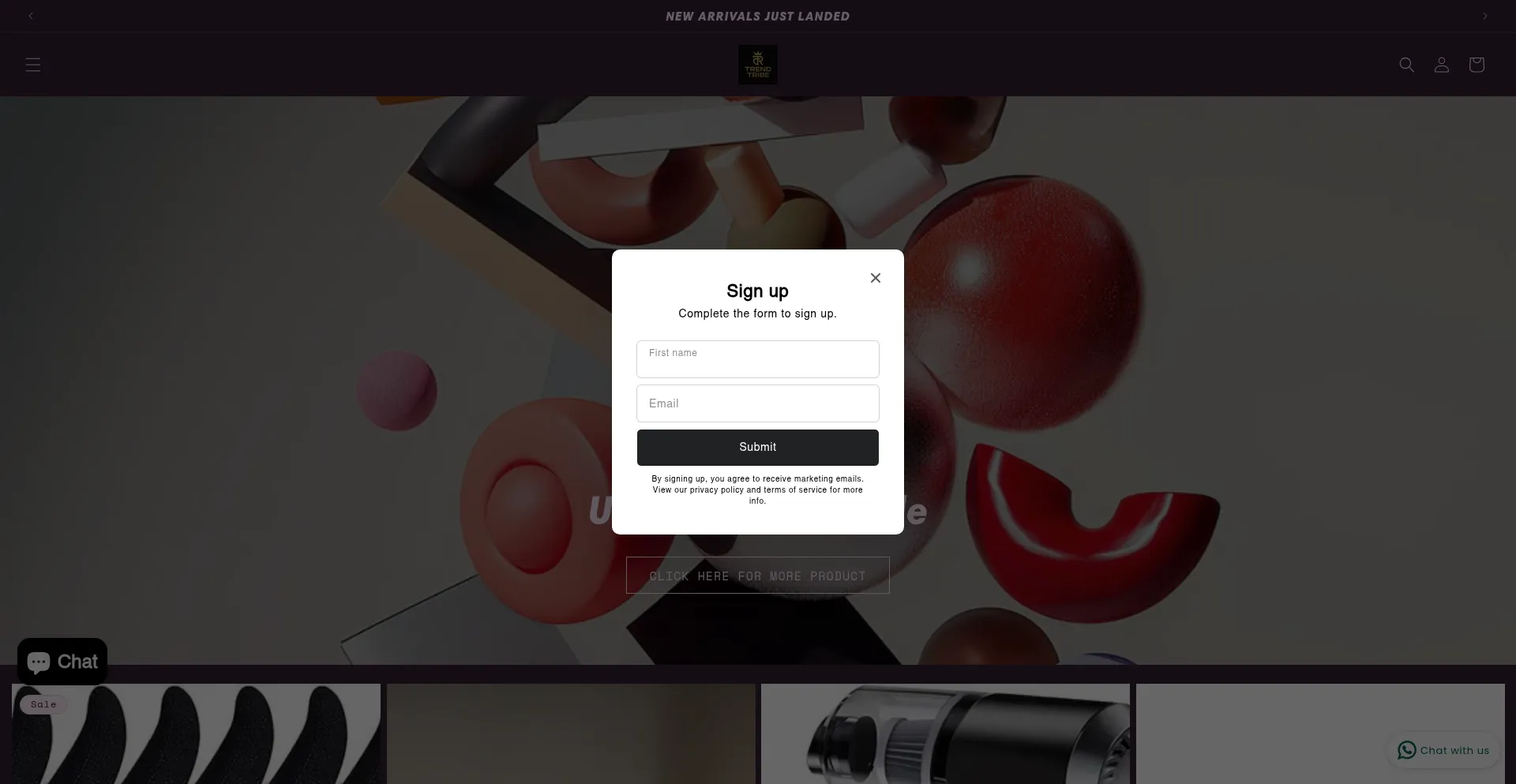 Website screenshot of Trendtribeatoz.myshopify.com