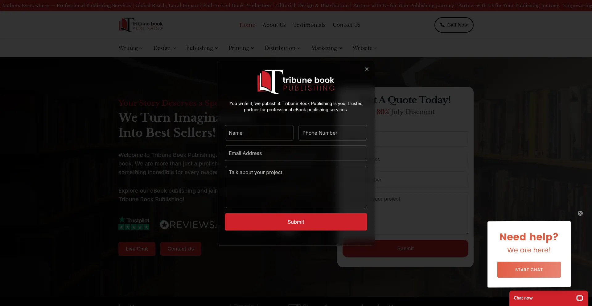 Website screenshot of Tribunebookpublishing.com