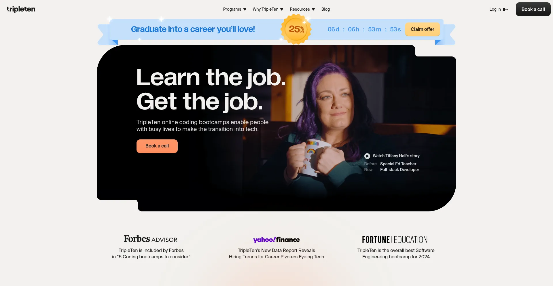 Website screenshot of Tripleten.com