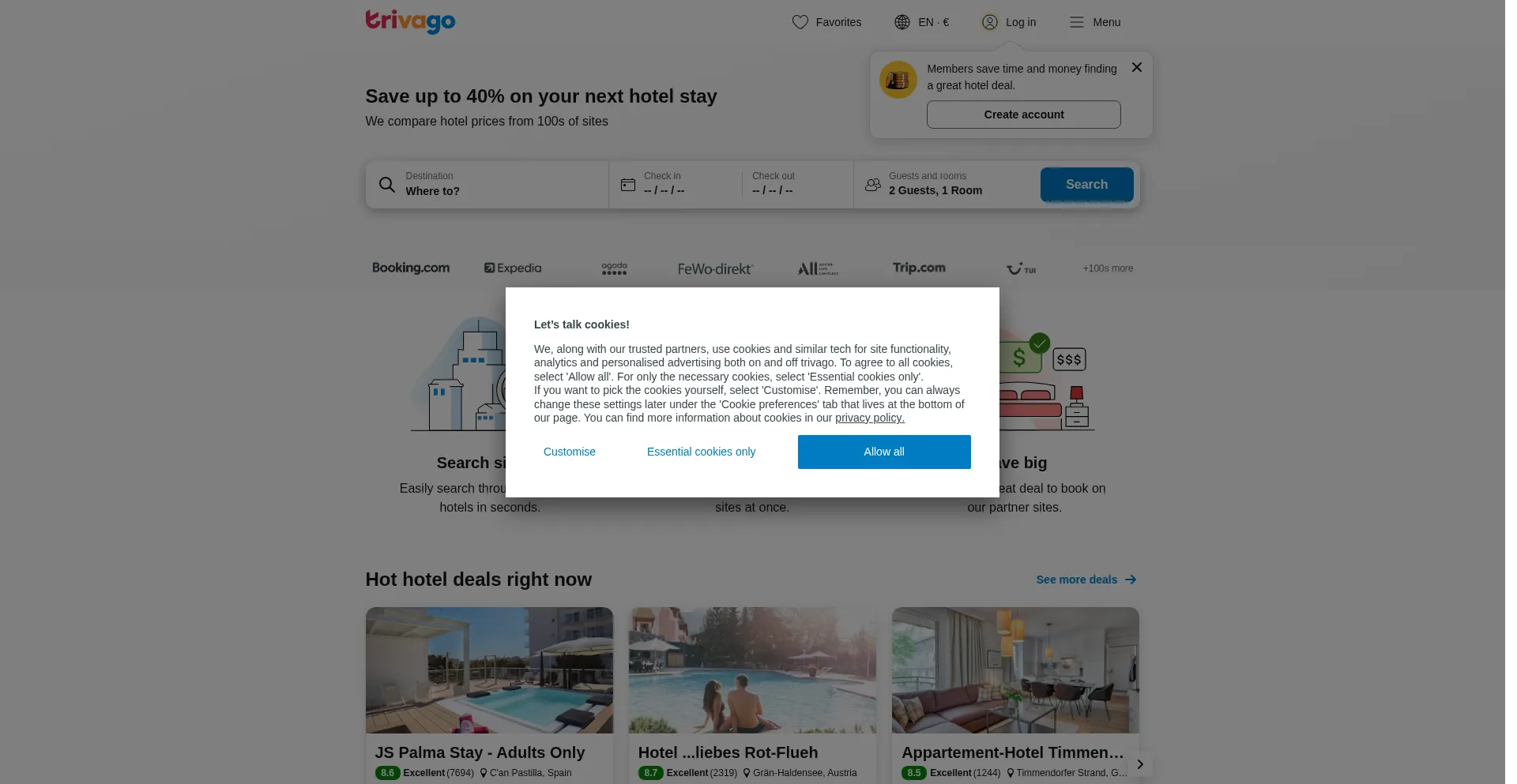 Website screenshot of Trivago.de