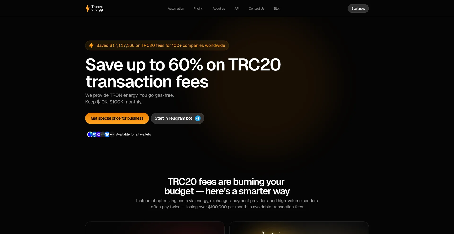 Website screenshot of Tronex.energy