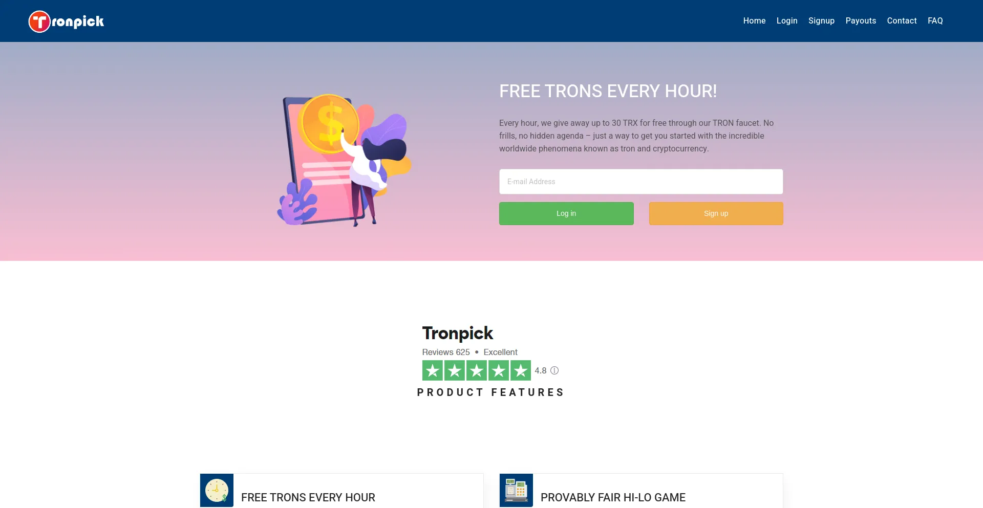 Website screenshot of Tronpick.io
