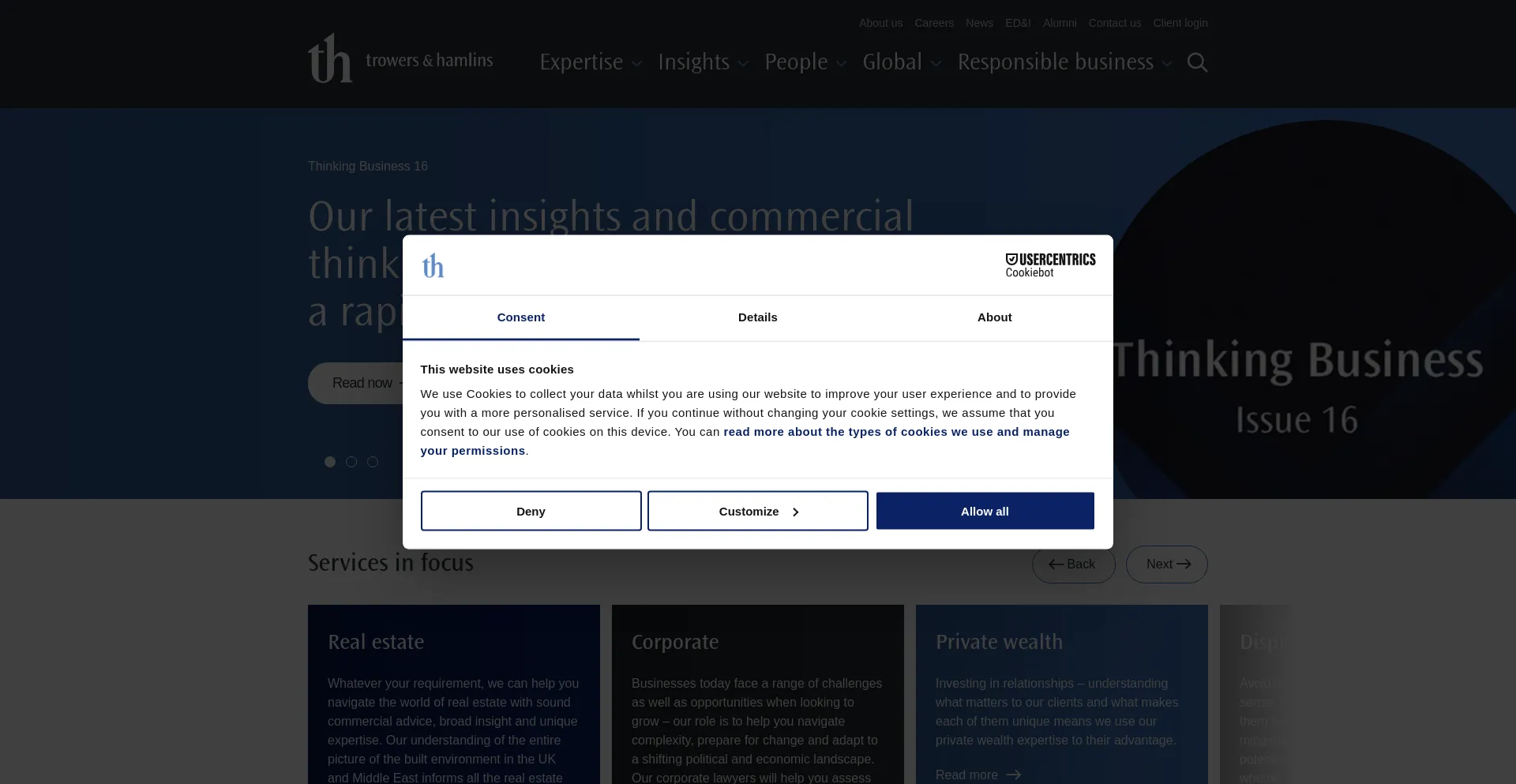 Website screenshot of Trowers.com