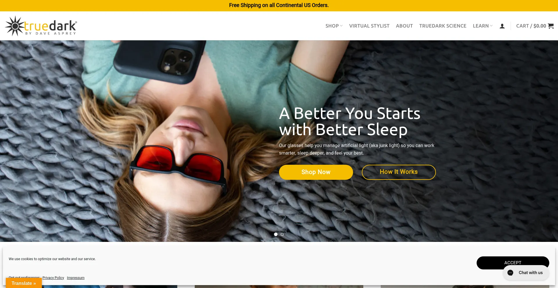 Website screenshot of Truedark.com