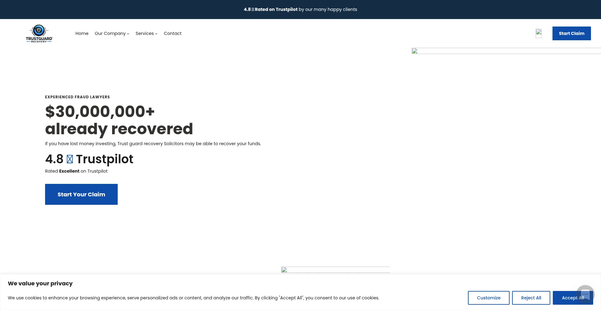 Website screenshot of Trustguardrecovery.net